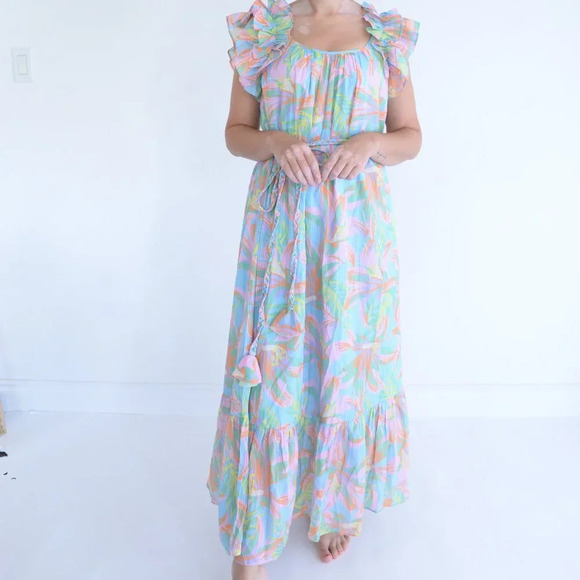 Alden Adair St Barths Lilah Tropical Floral Pink Teal Maxi Dress S NTW - Picture 2 of 14